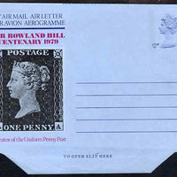 Aerogramme - Great Britain 1979 Death Centenary of Sir Rowland Hill 12p air letter form showing 1d black, unused folded along fold lines