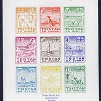 Tristan da Cunha - reprint set of 9 'Potato' essays as submitted by A B Crawford as designs for Tristan's own stamps. The potato essays were so called as the face values were expressed in 'pence' and 'potatoes' (local currency 4 potatoes = 1 pence)