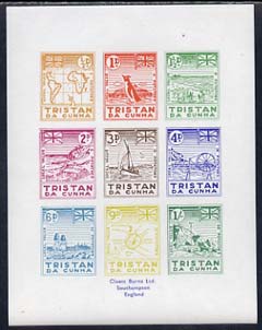 Tristan da Cunha - reprint set of 9 'Potato' essays as submitted by A B Crawford as designs for Tristan's own stamps. The potato essays were so called as the face values were expressed in 'pence' and 'potatoes' (local currency 4 potatoes = 1 pence)