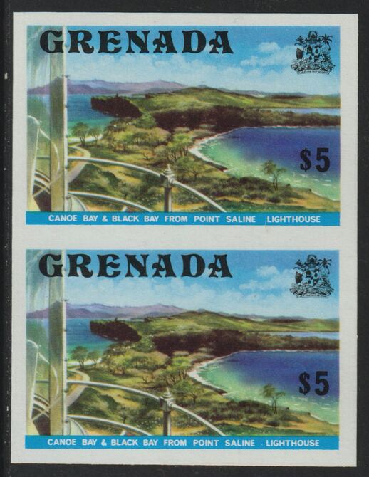 Grenada 1975 Canoe Bay $5 (View from Lighthouse) unmounted mint imperforate pair (as SG 667)