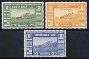 Costa Rica 1946 Central American & Caribbean Football Championships unmounted mint set of 3 opt'd MUESTRA, as SG 410-12
