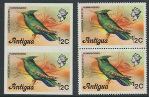Antigua 1976 Crested Hummingbird 1/2c (without imprint) unmounted mint imperforate pair plus normal pair (SG 469Avar)