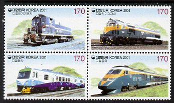South Korea 2001 Railways 2nd Series se-tenant block of 4 unmounted mint, SG 2477a