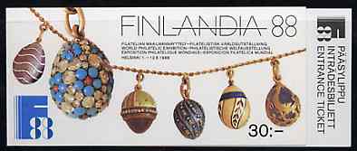 Finland 1988 'Finlandia 88' 30m booklet complete with tear-off admission ticket, with first day commemorative cancel, SG SB24