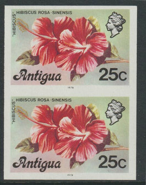 Antigua 1976 Hibiscus 25c (with imprint) unmounted mint imperforate pair (as SG 479B)