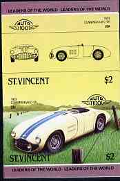 St Vincent 1985 Cars #3 (Leaders of the World) $2 Cunningham C-5R (1953) unmounted mint imperf se-tenant pair (as SG 866a)