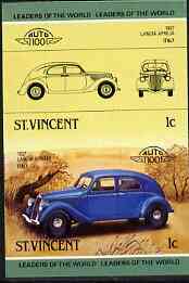 St Vincent 1985 Cars #3 (Leaders of the World) 1c Lancia Aprilia (1937) unmounted mint imperf se-tenant pair (as SG 862a)