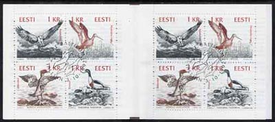 Estonia 1992 Birds of the Baltic 8kr booklet complete containing two se-tenant blocks of 4 (2 sets) with first day commemorative cancel,