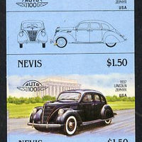 Nevis 1985 $1.50 Lincoln Zephyr (1937) unmounted mint imperf se-tenant pair (as SG 334a)