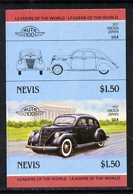Nevis 1985 $1.50 Lincoln Zephyr (1937) unmounted mint imperf se-tenant pair (as SG 334a)