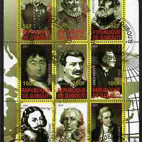 Djibouti 2010 Great Explorers #1 perf sheetlet containing 9 values fine cto used