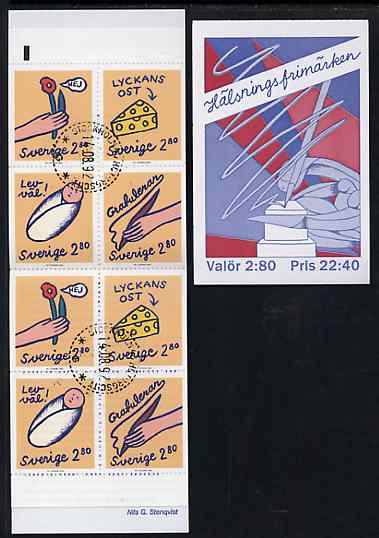 Sweden 1992 Greetings Stamps 22k40 booklet complete with first day cancels, SG SB450