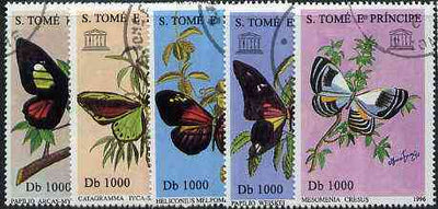 St Thomas & Prince Islands 1996 Butterflies complete set of 5 values cto used