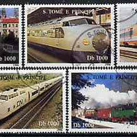 St Thomas & Prince Islands 1997 Locomotives complete set of 5 values cto used
