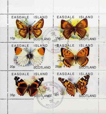 Easdale 1997 Butterflies sheetlet containing complete set of 6 values cto used