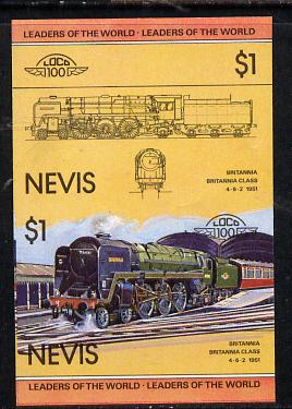 Nevis 1983 Locomotives #1 (Leaders of the World) Britannia $1 unmounted mint se-tenant imperf pair in issued colours (as SG 144a)
