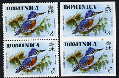 Dominica 1978 Ringed Kingfisher 1/2c in imperf pair plus normal pair unmounted mint, SG 523var