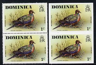 Dominica 1978 Mourning Dove 1c in imperf pair plus normal pair unmounted mint, SG 524var