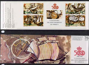 Spain 1990 500th Anniversary of Discovery of America (5th Issue) 76p booklet complete with pre-release cancel (15th Oct) SG SB8