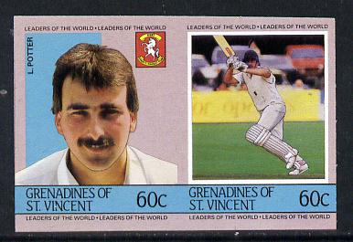 St Vincent - Grenadines 1985 Cricketers #3 - 60c L Potter - unmounted mint imperf se-tenant pair (as SG 366a)