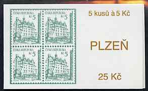 Czech Republic 1993 Pilsen 25kc booklet (Stamp on cover) complete and fine containing pane of 5 x Mi 15