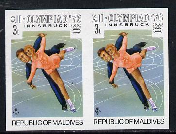 Maldive Islands 1976 Winter Olympics 3l (Pairs Ice Skating) unmounted mint imperf pair (as SG 626)