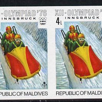 Maldive Islands 1976 Winter Olympics 4l (4-man Bobsleigh) unmounted mint imperf pair (as SG 627)