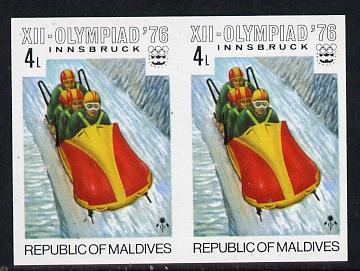 Maldive Islands 1976 Winter Olympics 4l (4-man Bobsleigh) unmounted mint imperf pair (as SG 627)