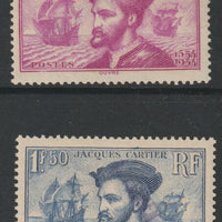 France 1934 Cartier pair without gum each with very feint SPECIMEN handstamp, applied by a Receiving Authority, extremely scarce thus, as SG 521-2
