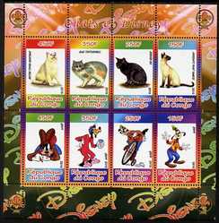 Congo 2010 Disney & Cats #1 perf sheetlet containing 8 values with Scout Logo unmounted mint