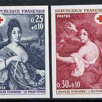 France 1968 Red Cross pair fine unmounted mint imperf singles in issued colours, Yv 1580-1