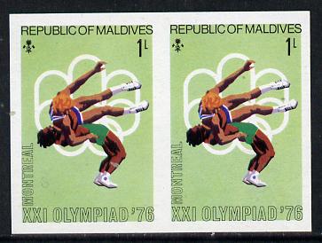 Maldive Islands 1976 Montreal Olympics 1l (Wrestling) unmounted mint imperf pair (as SG 654)