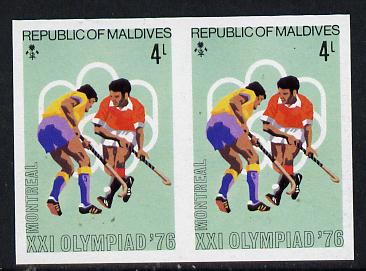 Maldive Islands 1976 Montreal Olympics 4l (Field-Hockey) unmounted mint imperf pair (as SG 657)