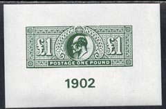 Great Britain 1902 KEVII £1 green fine facsimile imperf on gummed paper (as SG 266/320) unmounted mint