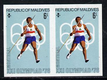Maldive Islands 1976 Montreal Olympics 6l (Javelin) unmounted mint imperf pair (as SG 659)