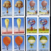 St Thomas & Prince Islands 1980 Balloons complete set of 6 imperf proof pairs in issued colours on ungummed paper. NOTE - this item has been selected for a special offer with the price significantly reduced