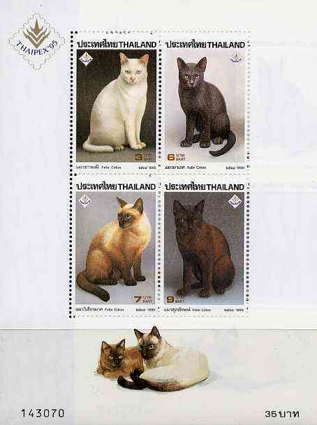 Thailand 1995 Domestic Cats unmounted mint sheetlet containing complete set of 4 values with Thaipex imprint