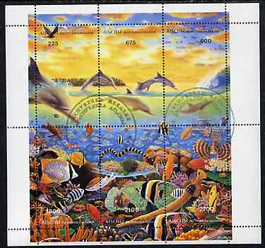Abkhazia 1996 Marine Life (Dolphins, Fish, Coral etc) perf set of 6 in composite sheet fine cto used