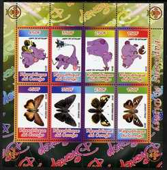 Congo 2010 Disney & Butterflies #1 perf sheetlet containing 8 values with Scout Logo unmounted mint