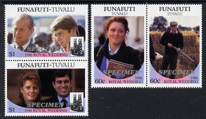 Tuvalu - Funafuti 1986 Royal Wedding (Andrew & Fergie) set of 4 (2 se-tenant pairs) overprinted SPECIMEN in silver unmounted mint