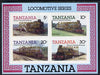 Tanzania 1985 Locomotives imperf proof miniature sheet with 'Caribbean Royal Visit 1985' opt in gold (unissued) unmounted mint