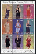 Turkmenistan 1997 Diana, Princess of Wales sheetlet containing complete set of 9 values unmounted mint