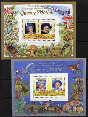 British Virgin Islands 1985 Life & Times of HM Queen Mother the set of 2 m/sheets containing 2 x $1 and 2 x $2.50 values (depicts Concorde, Fungi, Butterflies, Birds & Animals) unmounted mint
