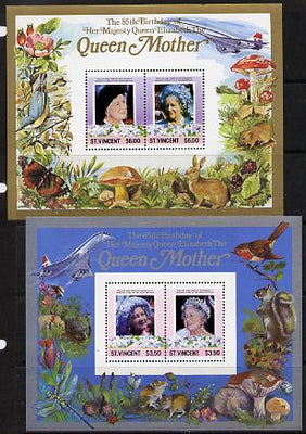 St Vincent 1985 Life & Times of HM Queen Mother the set of 2 m/sheets containing 2 x $3.50 and 2 x $6 values (depicts Concorde, Fungi, Butterflies, Birds & Animals) unmounted mint