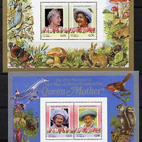 Tuvalu - Nanumaga 1985 Life & Times of HM Queen Mother (Leaders of the World) the set of 2 m/sheets containing 2 x $2.10 and 2 x $2.50 values (depicts Concorde, Fungi, Butterflies, Birds & Animals) unmounted mint