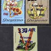 Guyana 1982 Flowering Plants set of 3 opt'd for 21st Birthday of Princess of Wales unmounted mint, SG 979-81