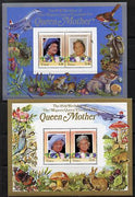 Tuvalu - Nui 1985 Life & Times of HM Queen Mother (Leaders of the World) the set of 2 m/sheets containing 2 x $1.50 and 2 x $3.50 values (depicts Concorde, Fungi, Butterflies, Birds & Animals) unmounted mint