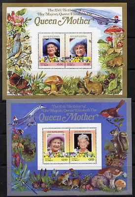 Tuvalu - Funafuti 1985 Life & Times of HM Queen Mother (Leaders of the World) the set of 2 m/sheets containing 2 x $2 and 2 x $3 values (depicts Concorde, Fungi, Butterflies, Birds & Animals) unmounted mint