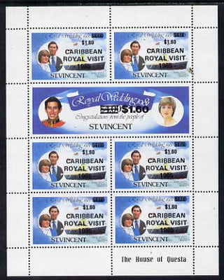 St Vincent 1985 Caribbean Royal Visit opt on R Wedding sheetlet unmounted mint, (Caribbean Royal Visit opt omitted on large stamp) SG 937a