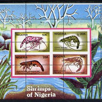Nigeria 1988 Shrimps m/sheet (SG MS 564) unmounted mint with wrong perf pattern - horiz & vert perfs misplaced through centre of stamps
